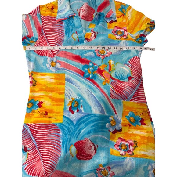 Vintage Antonio Moreno Miami Mini Dress Short Sleeve Tropical Blue Womens Size M - Picture 5 of 6